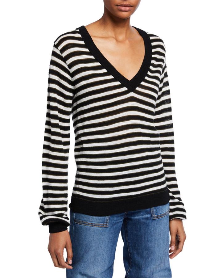 Sutton Striped V-neck Wool
