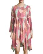 Flare Sleeve Dress, Pink Quilt