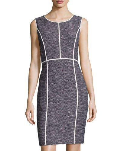 Mariana Grid-print Sheath Dress, White/multi