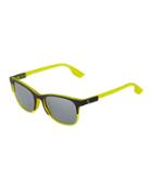 Two-tone Modified Rectangle Acetate Sunglasses, Black/yellow Fluorescent