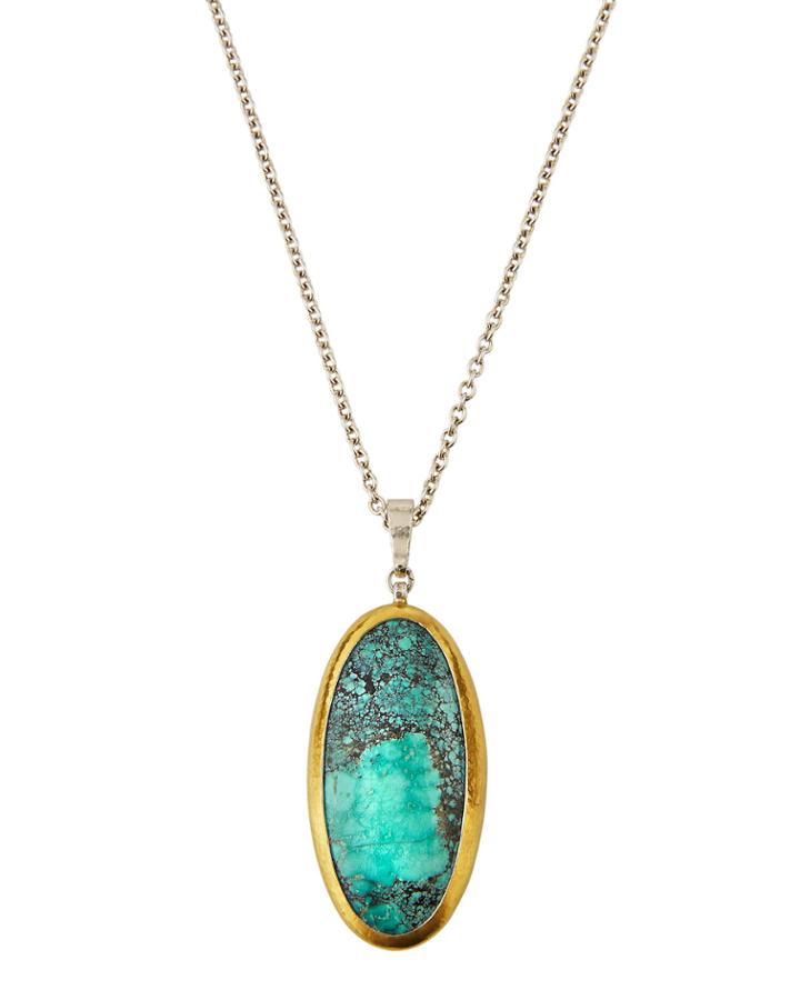 Galapagos Tall Oval Pendant Necklace, Turquoise