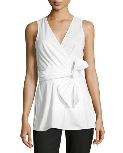 Sleeveless Poplin Wrap Top, White
