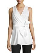 Sleeveless Poplin Wrap Top, White