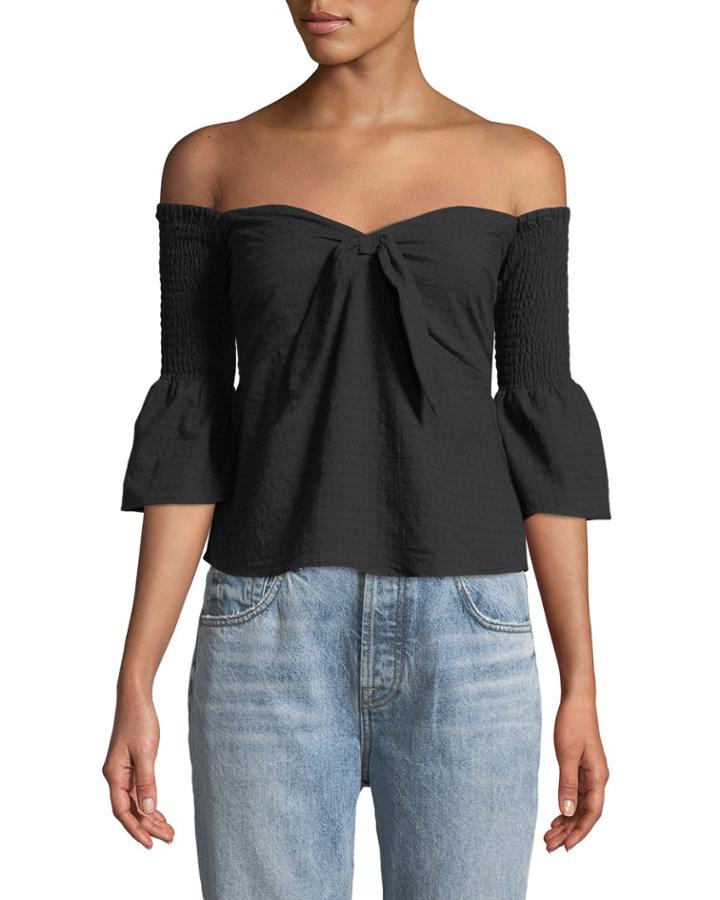Say It Right Smocked Off-the-shoulder Babydoll Top