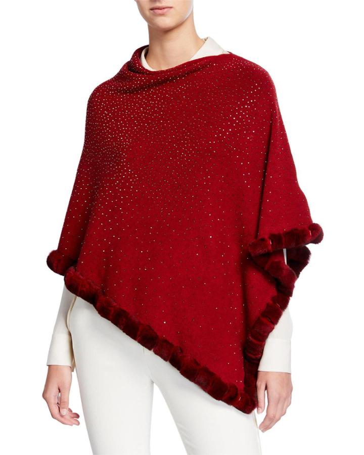 Studded Rabbit Fur-trim Poncho