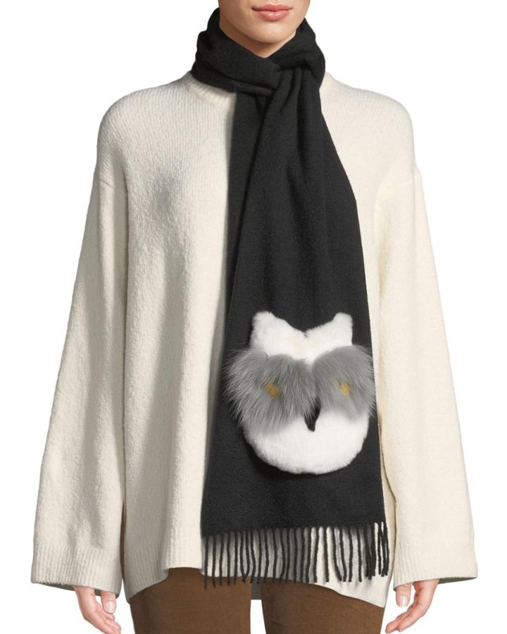 Rabbit Fur Owl Applique Cashmere