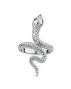 14k White Gold Snake Ring W/ Ruby Eyes,