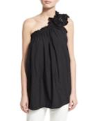 Floral-shoulder Pleated Tank