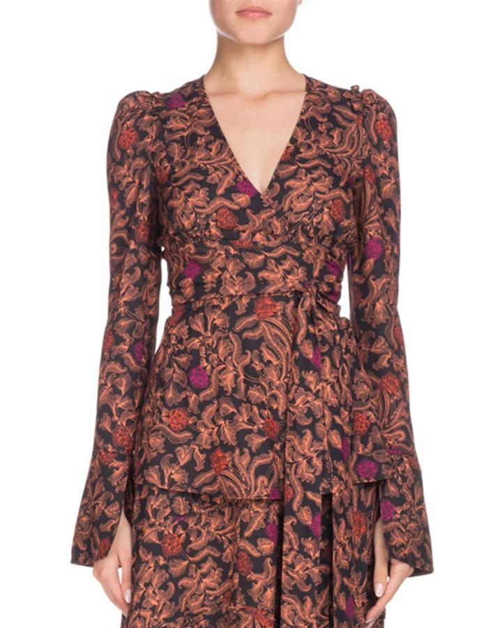Long-sleeve Floral-print Wrap Top