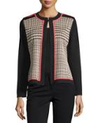 Houndstooth Long-sleeve Jacket, Black/wheat/apricot