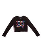 Girl's Hearts Print Cropped Tee W/ Glitter Taping,