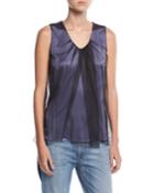 Sleeveless Scoop-neck Satin Tank With Tulle Overlay