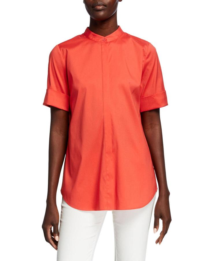 Theodora Mandarin Collar Button Down Blouse