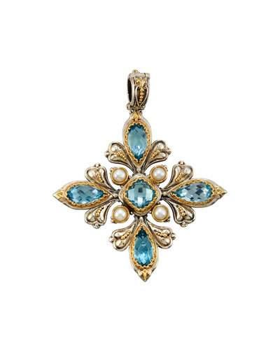Amphitrite Mixed-cut Topaz & Pearl Cross Pendant Enhancer