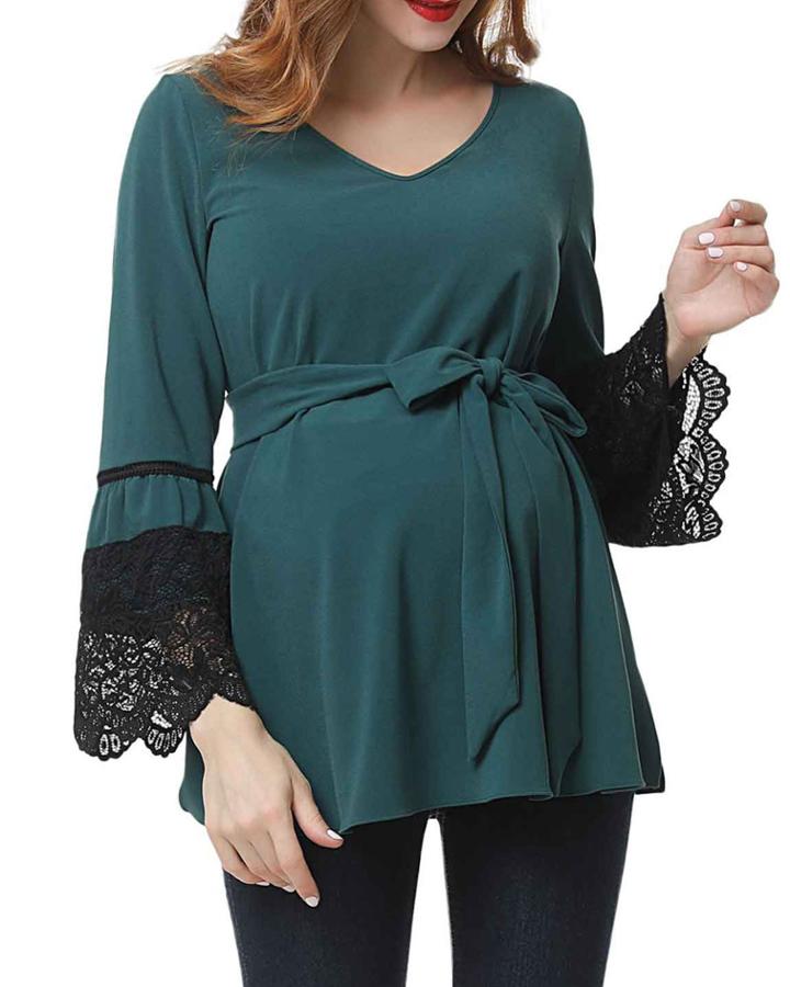 Maternity Clara Lace-cuff Peasant Blouse