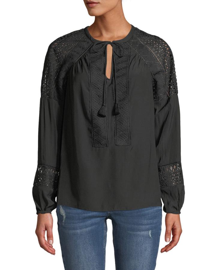 Winnie Crochet-trim Long-sleeve Top