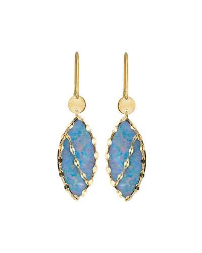14k Frosted Marquis Boulder Opal Drop Earrings