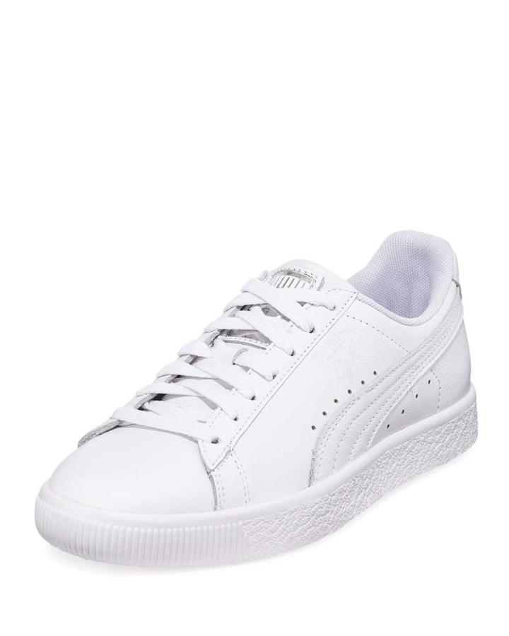 Clyde Premium Core Leather Low-top Sneakers, White/silver