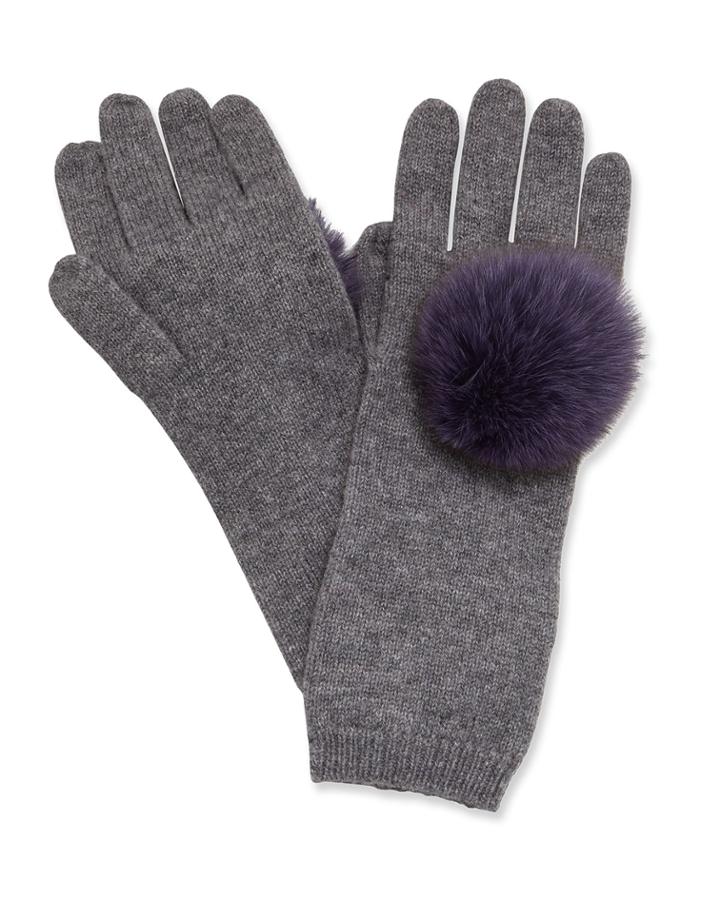Cashmere Knit Gloves W/ Fur Pompoms
