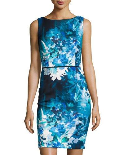 Floral-print Sheath Dress, Teal/multi