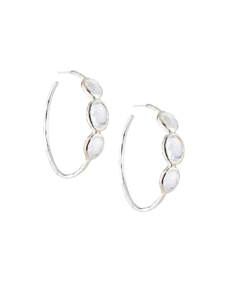 Rock Candy 3-stone Hoop Earrings, Clear Quartz