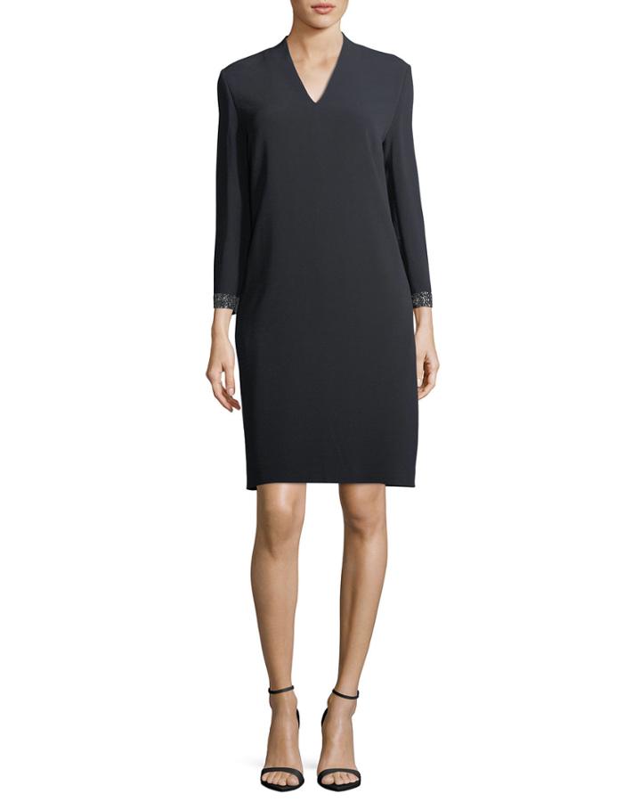 V-neck Shift Dress With Swarovski Cuffs