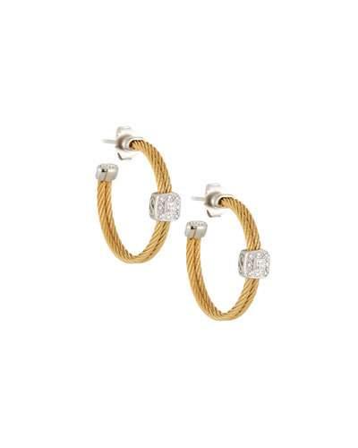 Classique Steel & 18k Diamond Cable Hoop Earrings