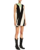 Mix-striped High-neck Sleeveless Dress