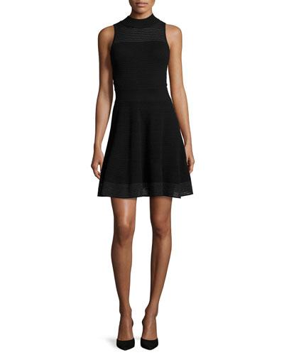 Sleeveless Hexagon-stitch Fit-&-flare Dress