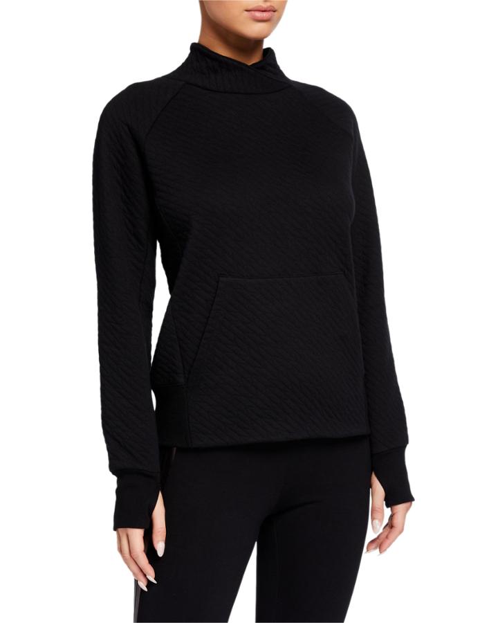 Puff Knit Funnel-neck Sweatshirt W/ Thumbholes