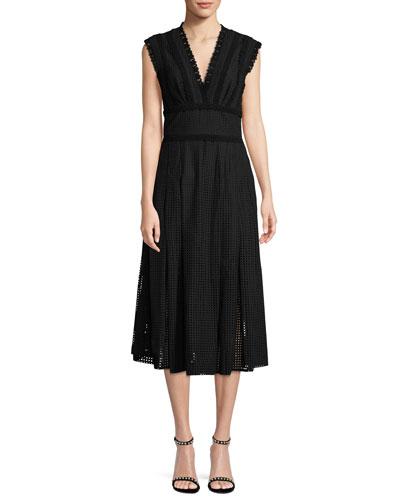 Lace-trimmed Eyelet Tea-length Dress