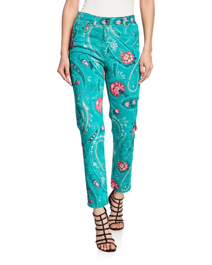 Floral-print Jeans