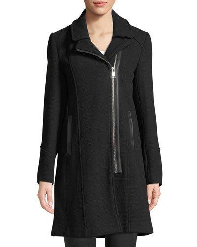 Notched-collar Long Wool Coat, Black