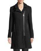 Notched-collar Long Wool Coat, Black