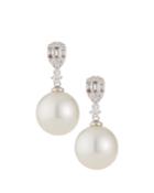 18k White Gold Diamond-pear Pearl Earrings, White