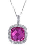 14k White Gold Cushion-cut Pink Topaz & Diamond Pendant Necklace
