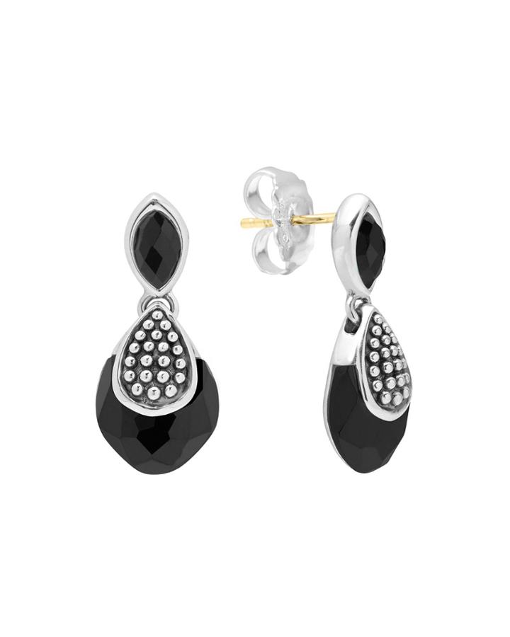 Lagos Silver Maya Black Onyx Drop Earrings,