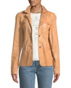 Lamb-leather Straight-body Blazer Jacket