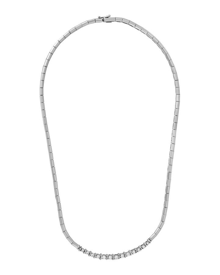 18k White Gold Tube Bead & Diamond Necklace