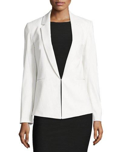 Pinstriped Open Jacket, White