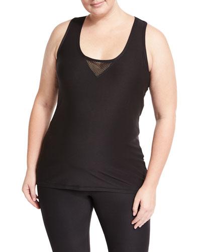 Mesh-panel Performance Racerback Tank, Black,