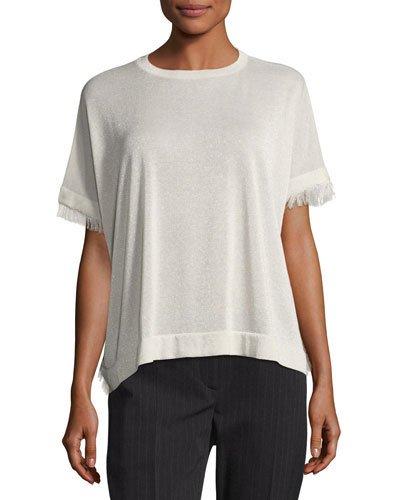 Fringe-trim Blouse, Cream