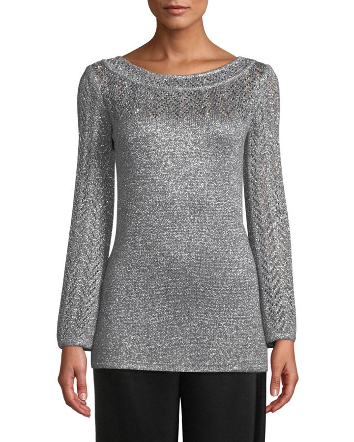 Eyelet Chevron Metallic Knit