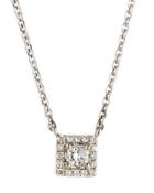 14k White Gold Diamond Square Solitaire Pendant Necklace,