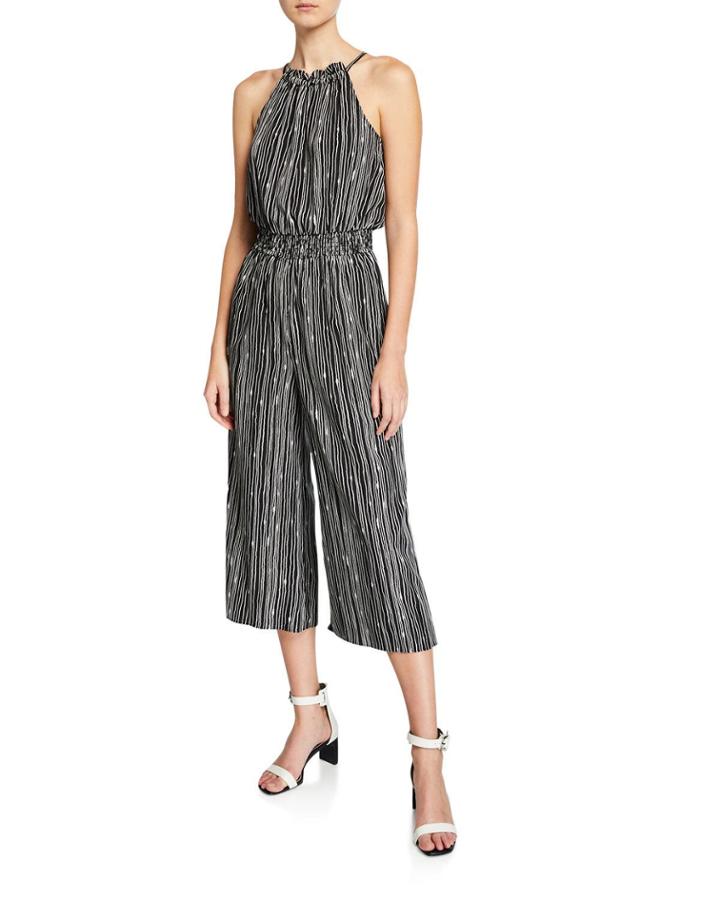 Smocked Halter-neck Striped Jumpsuit