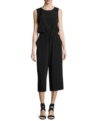 Shilah Sleeveless Crepe Jumpsuit, Black