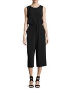 Shilah Sleeveless Crepe Jumpsuit, Black