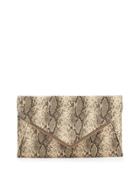 Faux-leather Snake-embossed Envelope Clutch Bag, Beige