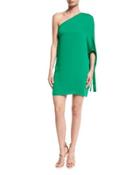 One-shoulder Crepe Mini Dress, Emerald