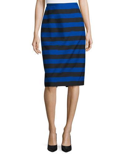 Striped Slim Pencil Skirt, Black/blue